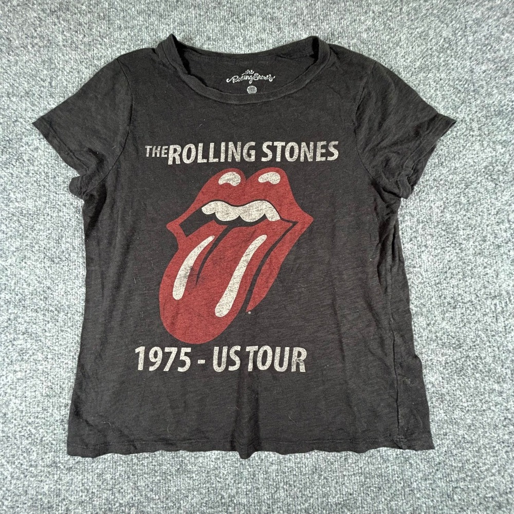 The Rolling Stones T-Shirt Womens Size L Black 1975 US Tour Graphic Band Tee